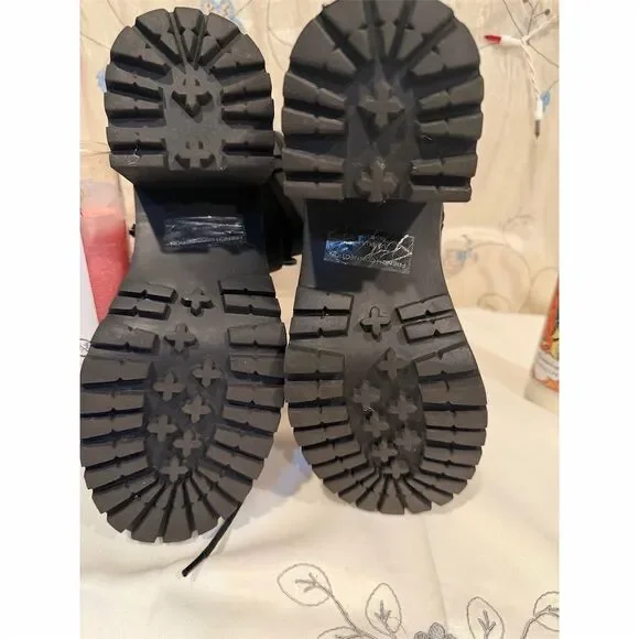 French connection  Women's Black Chunky Platform Boots Size 9 Lace & Buckle - Picture 7 of 12